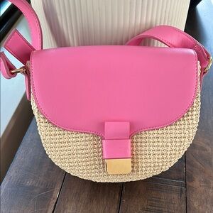 Tan and Pink Crossbody Bag with Woven Texture